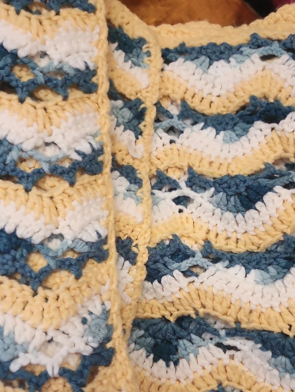 Handmade Chevron Crochet Blanket Yellow , White And Dark Teal 53